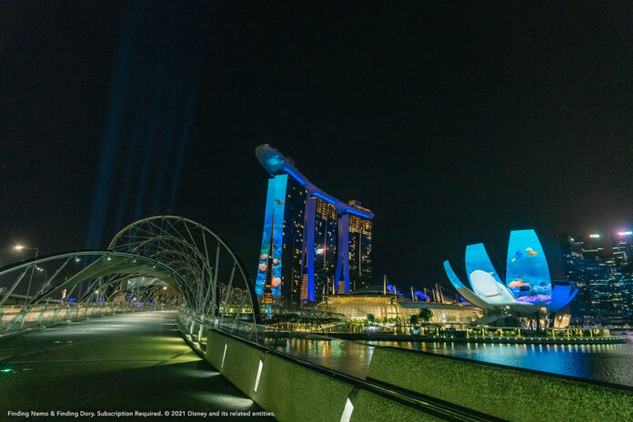 Disney+ Finding Nemo and Finding Dory on MBS Hotel and ArtScience Museum