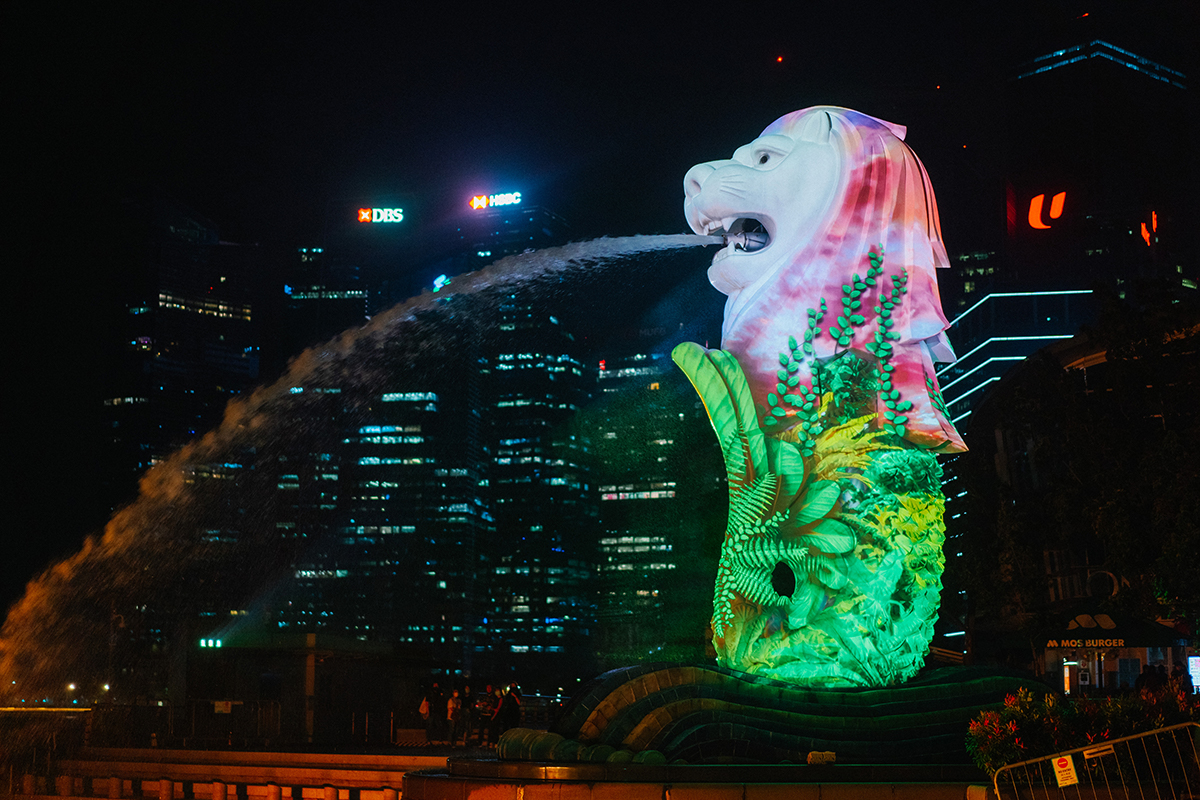 Disney+ Light projections on the Merlion