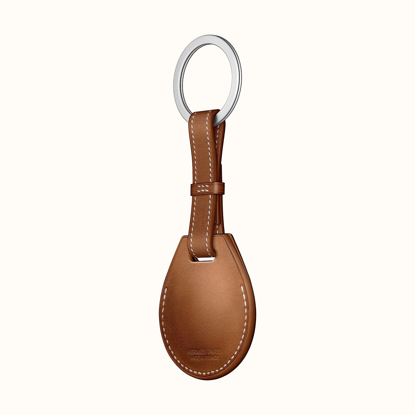 Apple AirTag Hermes key ring in Fawn Barenia calfskin