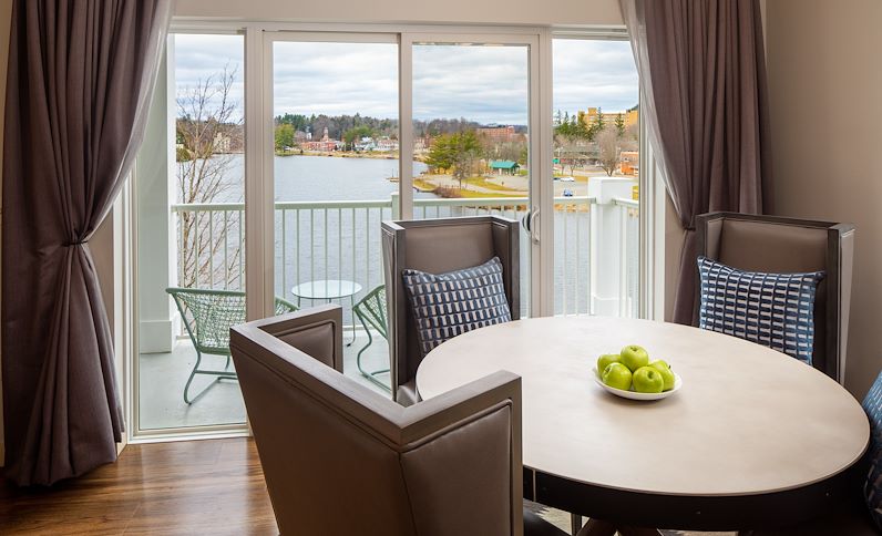 Governor's Suite Dining Room with waterfront Balcony at Saranac Waterfront Lodge