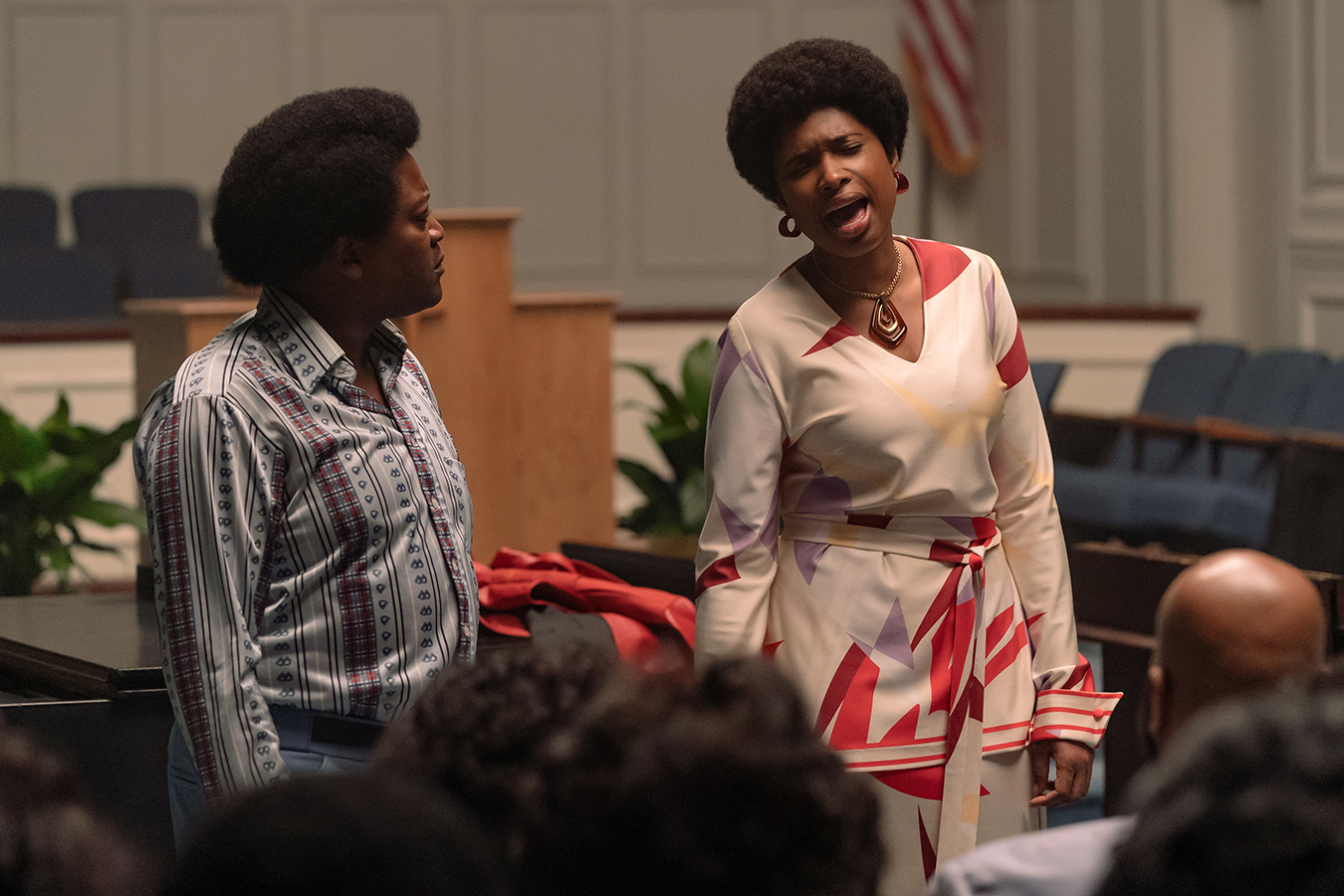 Tituss Burgess stars as Reverend Dr. James Cleveland and Jennifer Hudson as Aretha Franklin in RESPECT A Metro Goldwyn Mayer Pictures film.