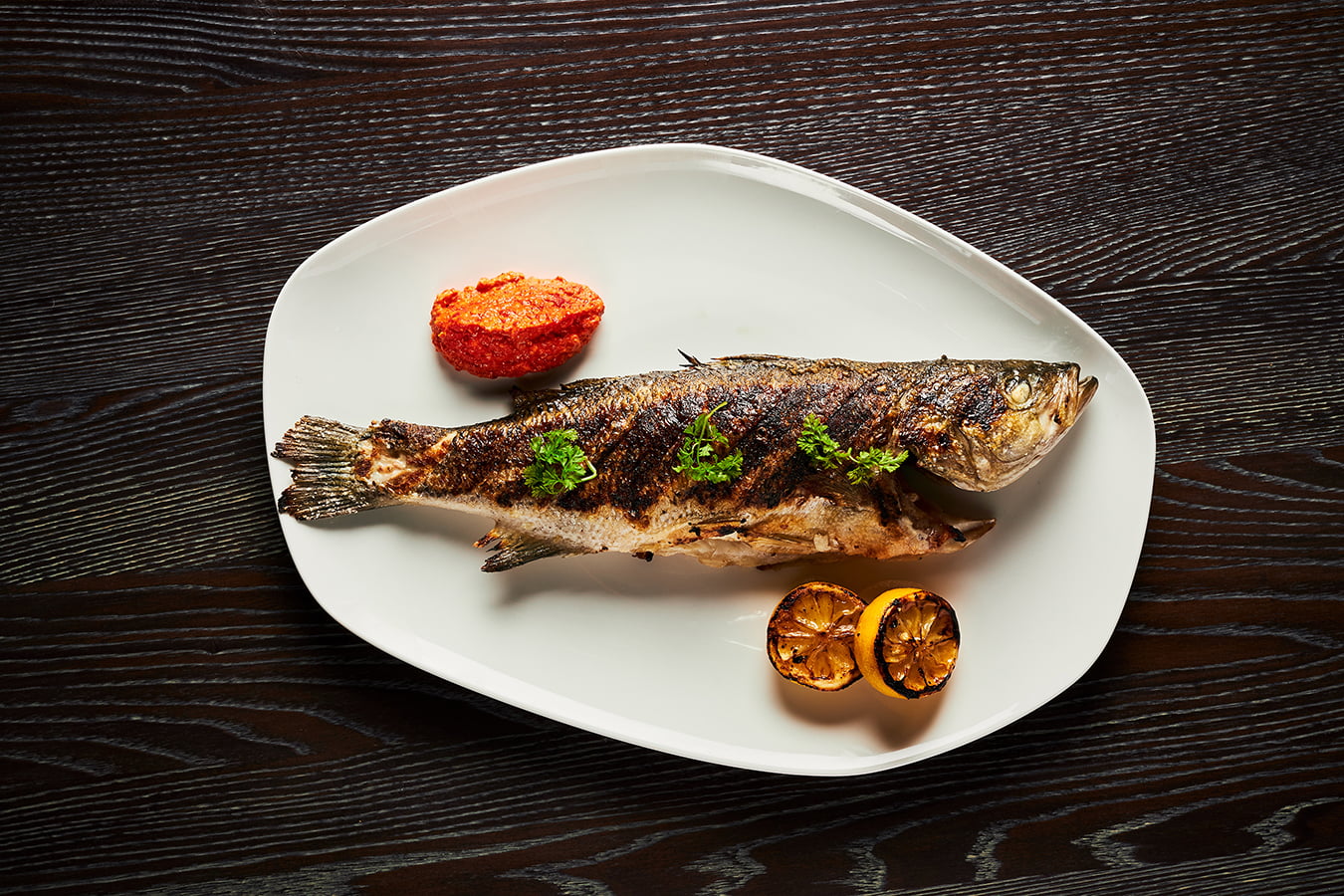 Whole Roasted Fish with Calabrian Pepper Pesto and Roasted Lemon - Amalfi by Bobby Flay