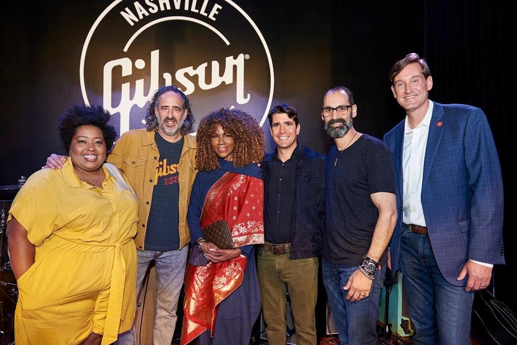 Above (L-R): Celisse (Gibson artist), James “JC” Curleigh (President and CEO, Gibson Brands), Brenda Haywood (Deputy Mayor of Nashville, Community Engagement), Nat Zilkha (Chairman, Gibson Brands), Cesar Gueikian (Brand President, Gibson Brands) and Brian Wagner (Dept. of TN Tourism, Assistant Commissioner of Marketing).