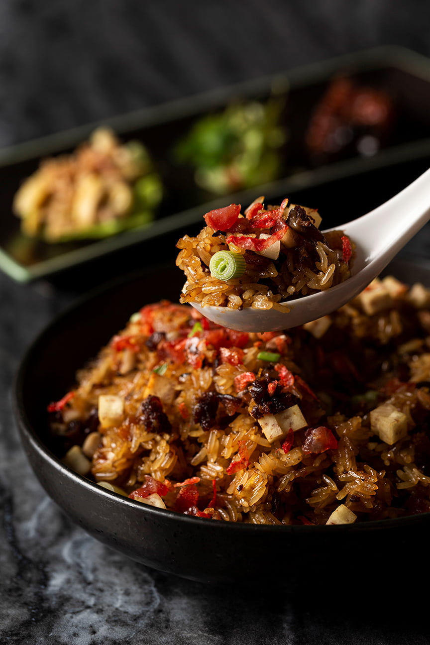 Mott 32 Wok-fried glutinous rice with Japanese dried shrimp, crispy taro, and preserved sausage