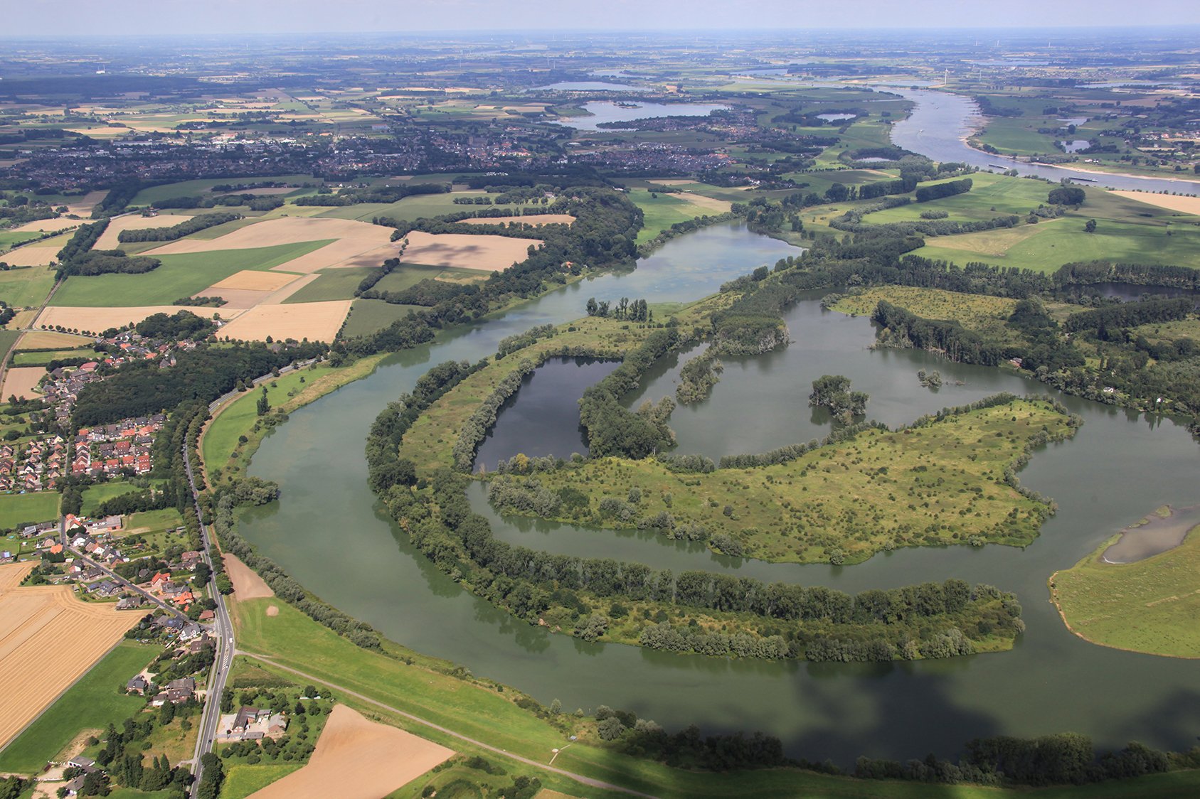 Frontiers of the Roman Empire – The Lower German Limes. Aerial view of the abandoned gravel extraction on the site of the legionary fortress Vetera II.