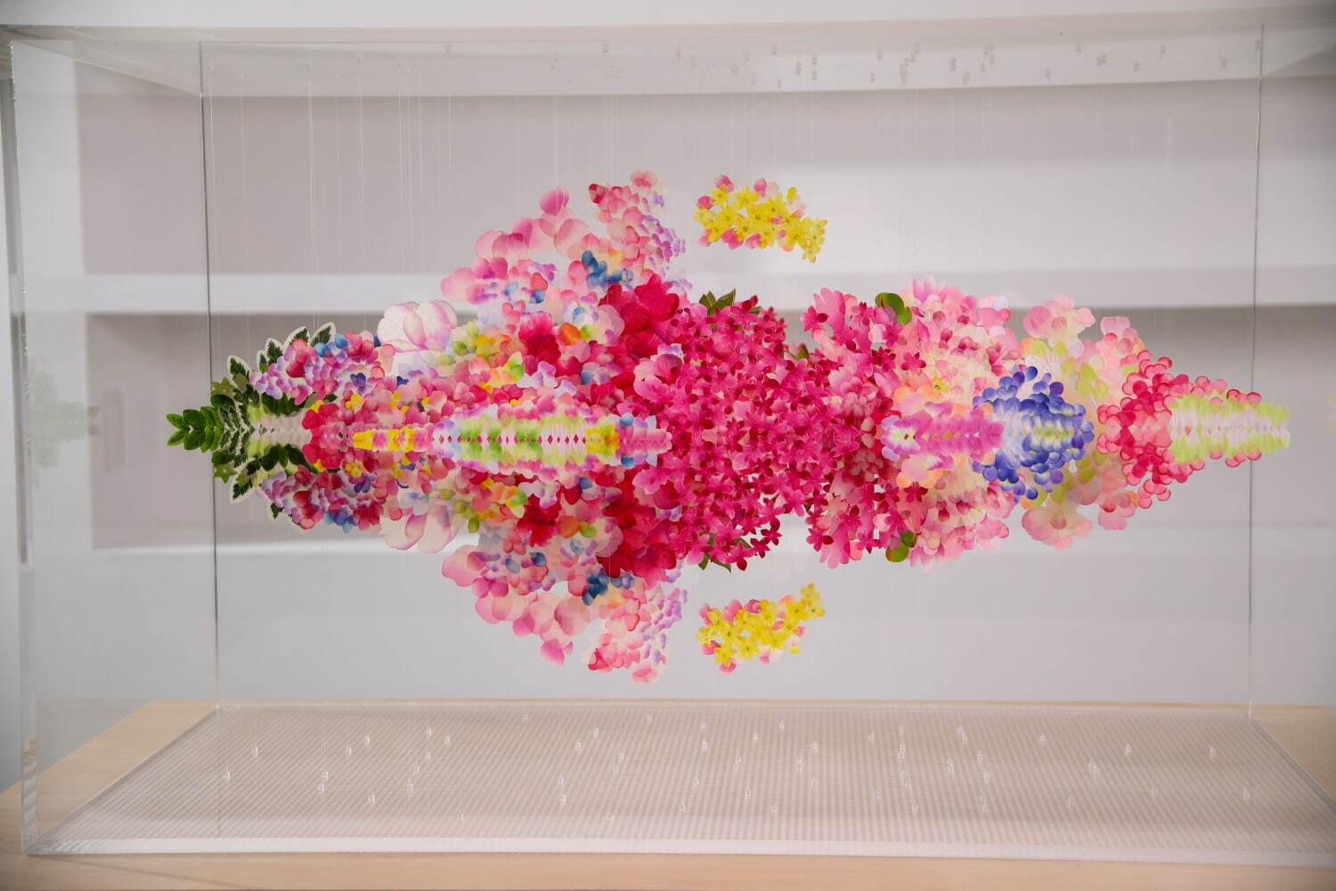 Haruka Kojin Reflectwo for Miss Dior (2021, artificial flower petals, fishing line, acrylic board)