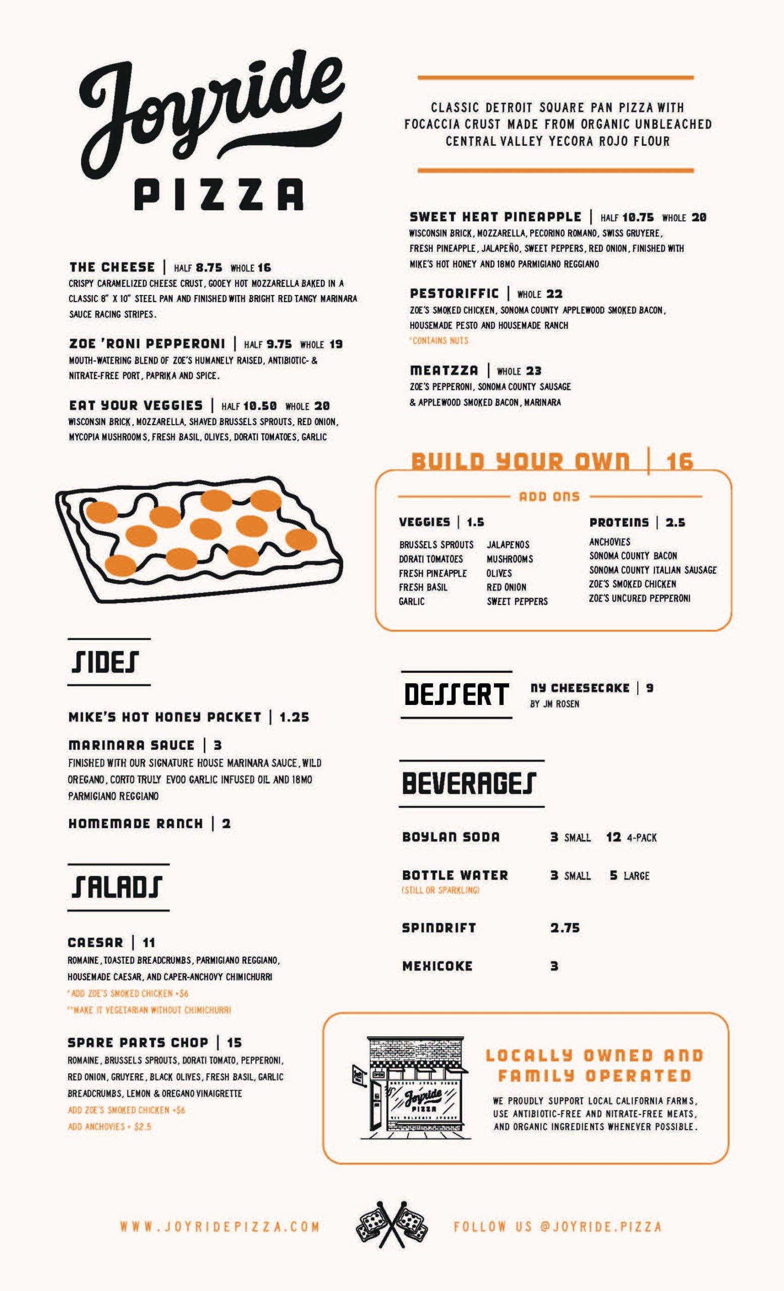 Joyride Pizza Valencia Menu