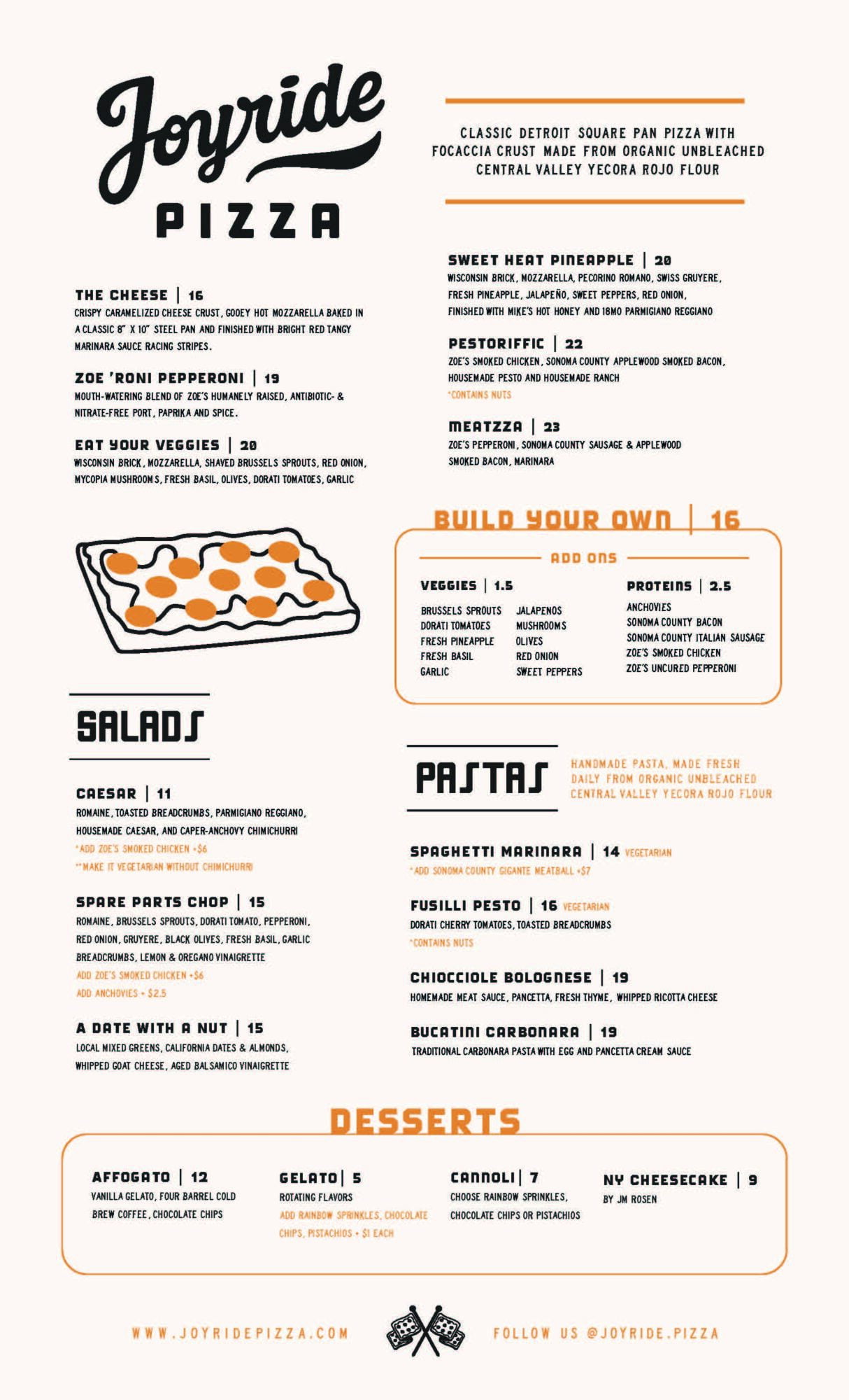 Joyride Pizza Yerba Buena Gardens Menu Page 1