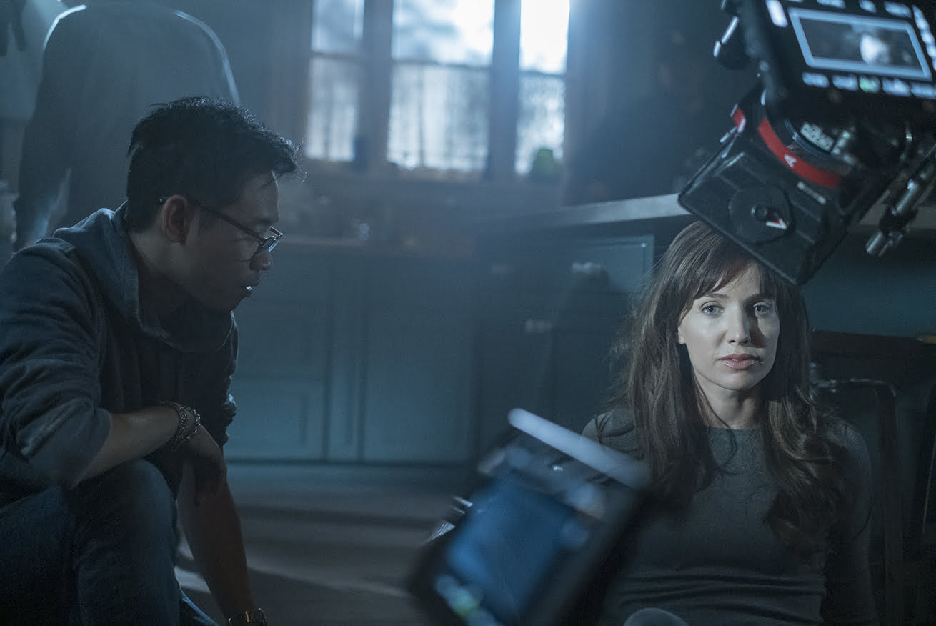 (L-r) Director/Producer JAMES WAN and ANNABELLE WALLIS on the set of New Line Cinema, Starlight Media Inc. and My Entertainment Inc.’s original horror thriller MALIGNANT, an Atomic Monster production, a Warner Bros Pictures release.