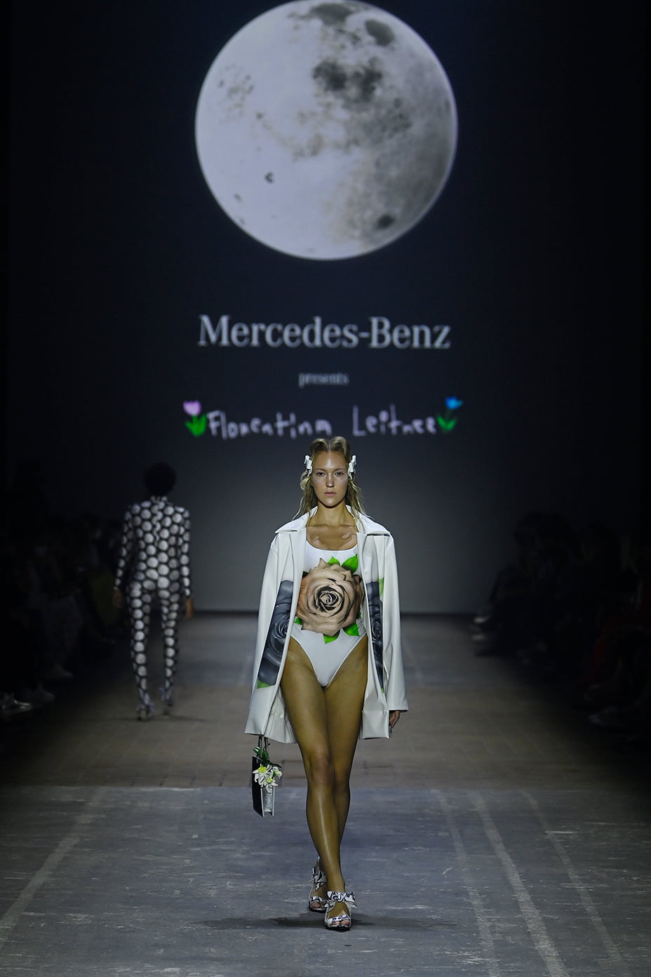 BERLIN, GERMANY - SEPTEMBER 06: A Model at the Mercedes-Benz presents Florentina Leitner Show at MBFW at Kraftwerk Mitte on September 6, 2021 in Berlin, Germany.