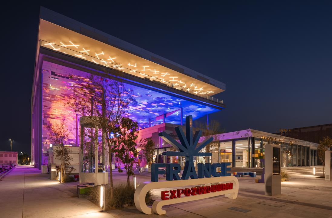 Night view of the France Pavilion