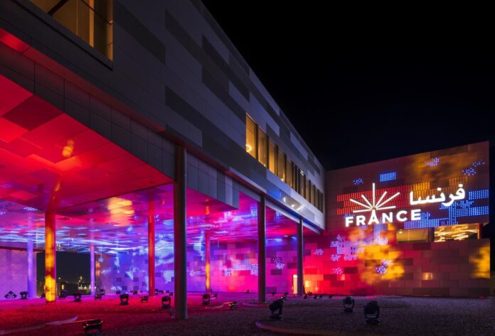 Night view of the France Pavilion, Expo 2020 Dubai.