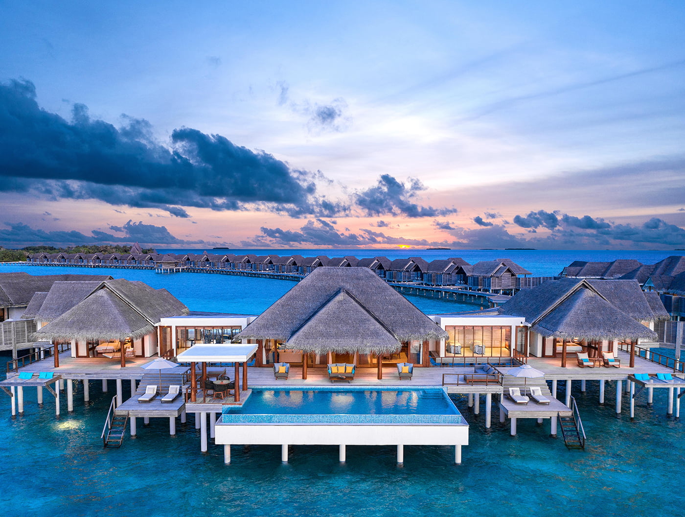 Anantara Kihavah Two-bedroom Sunset Over Water Pool Residence Aerial Sunrise