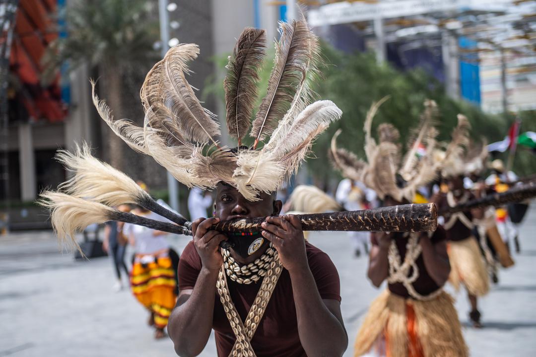 Performers during the Uganda National Day Parade, Expo 2020 Dubai.