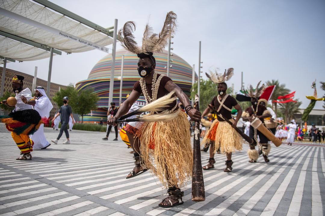 Performers during the Uganda National Day Parade, Expo 2020 Dubai.