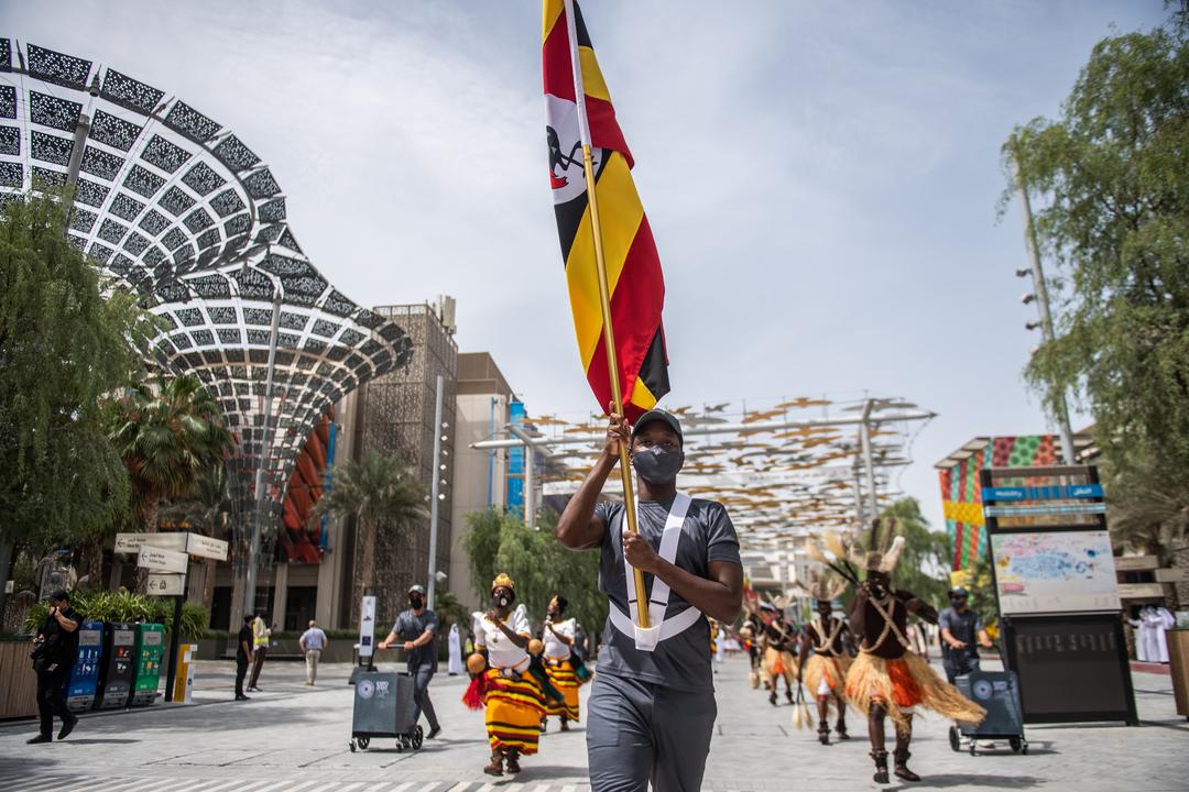 Performers during the Uganda National Day Parade, Expo 2020 Dubai.