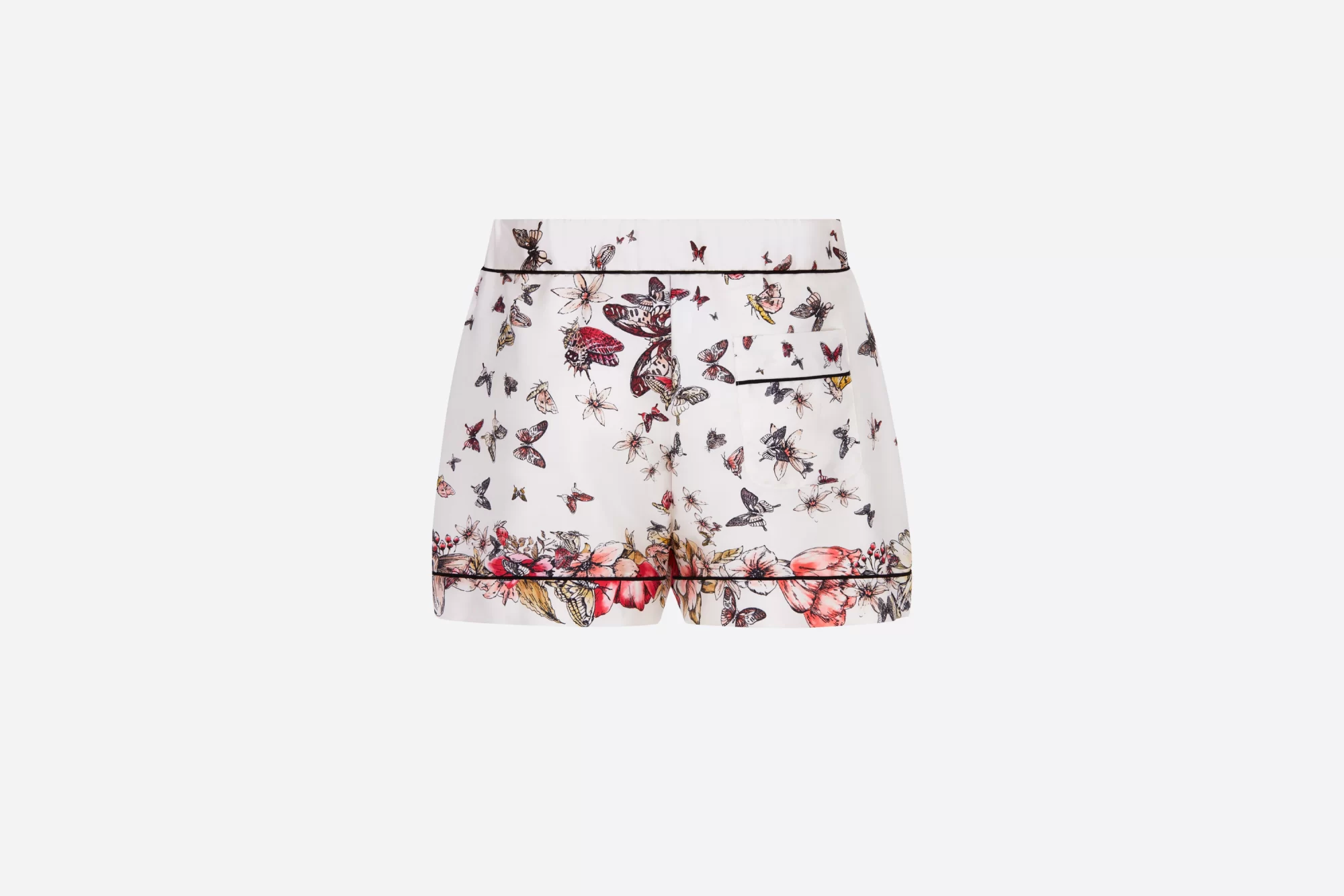 2022 Dior’s White Silk Twill with Multicolor Butterfly Motif shorts