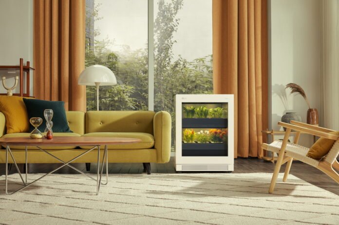 LG Tiiun, a modern freestanding indoor gardening appliance