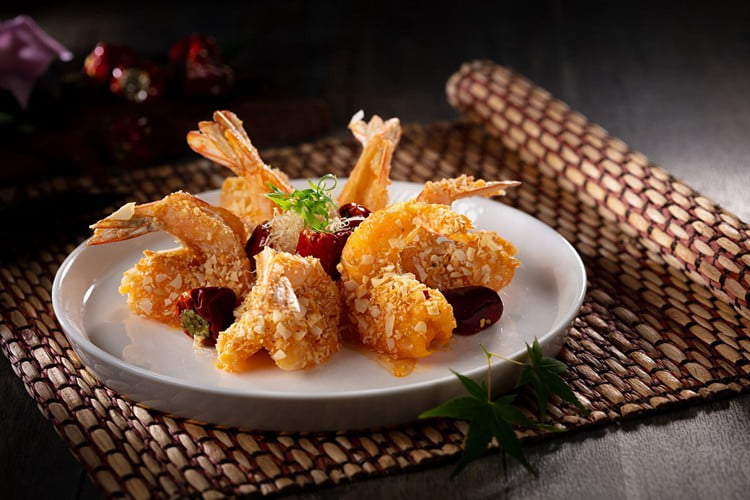 Beijing-style crispy prawns with nuts and sweet and sour sauce