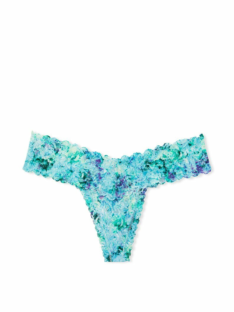 New Victoria’s Secret Blue Periwinkle Floral Lacey Mesk Cheekster Panty  Size XS