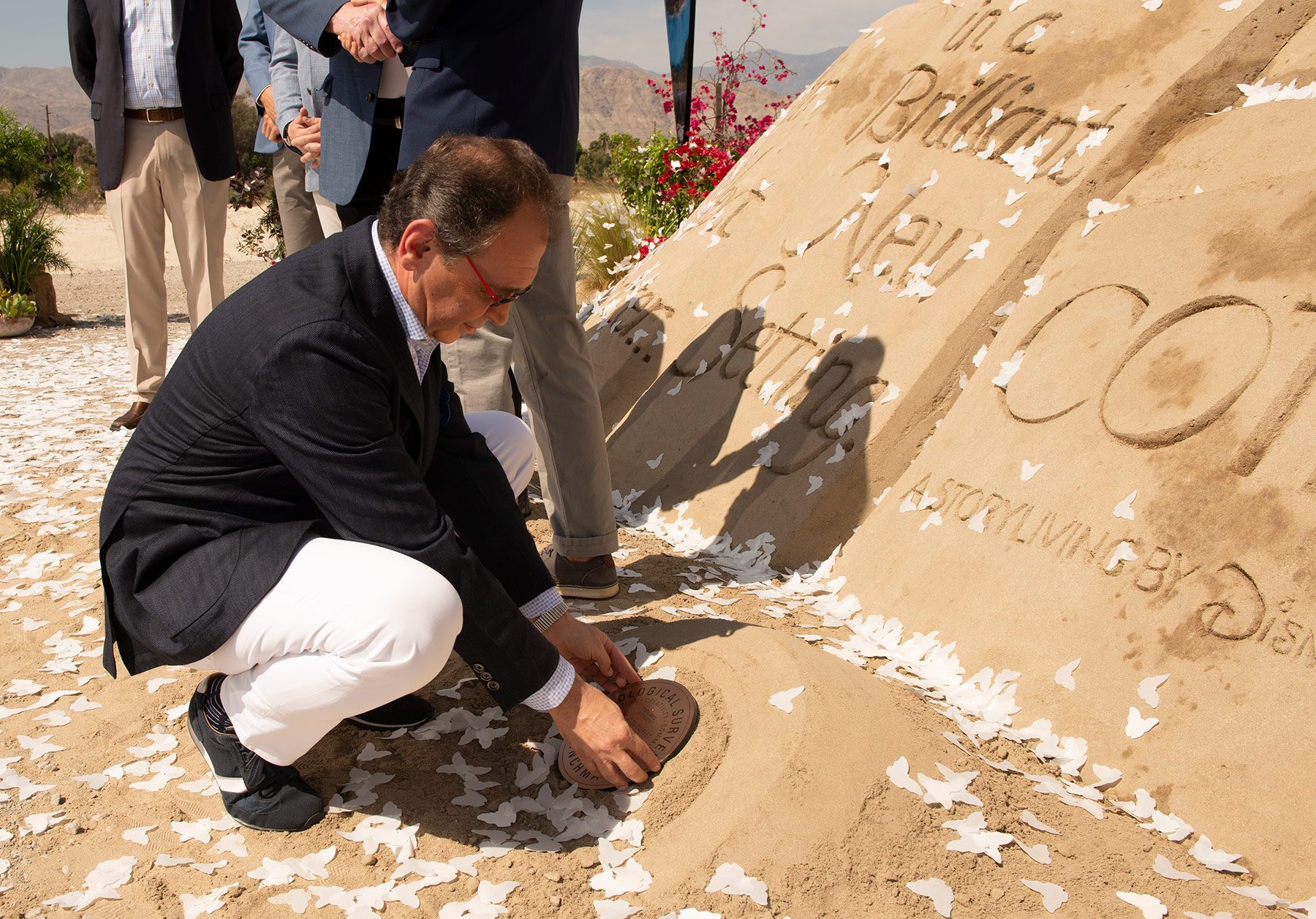 Groundbreaking ceremony to celebrate work starting on Cotino, a Storyliving by Disney community, held in Rancho Mirage, California. Pictured left to right: Greg Tylee and Alex Tsakumis of EC Rancho Mirage Holdings Limited Partnership; City of Rancho Mirage Mayor Charles Townsend; Thomas Mazloum, president of Disney Signature Experiences; Claire Bilby, senior vice president and general manager of Disney Signature Experiences Emerging Businesses; and Brent Herrington, CEO of DMB Development.