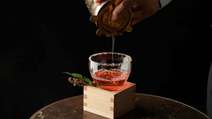 Someiyoshino - a medley of rice shochu, sake and sakura liqueur, accented with citrus notes.