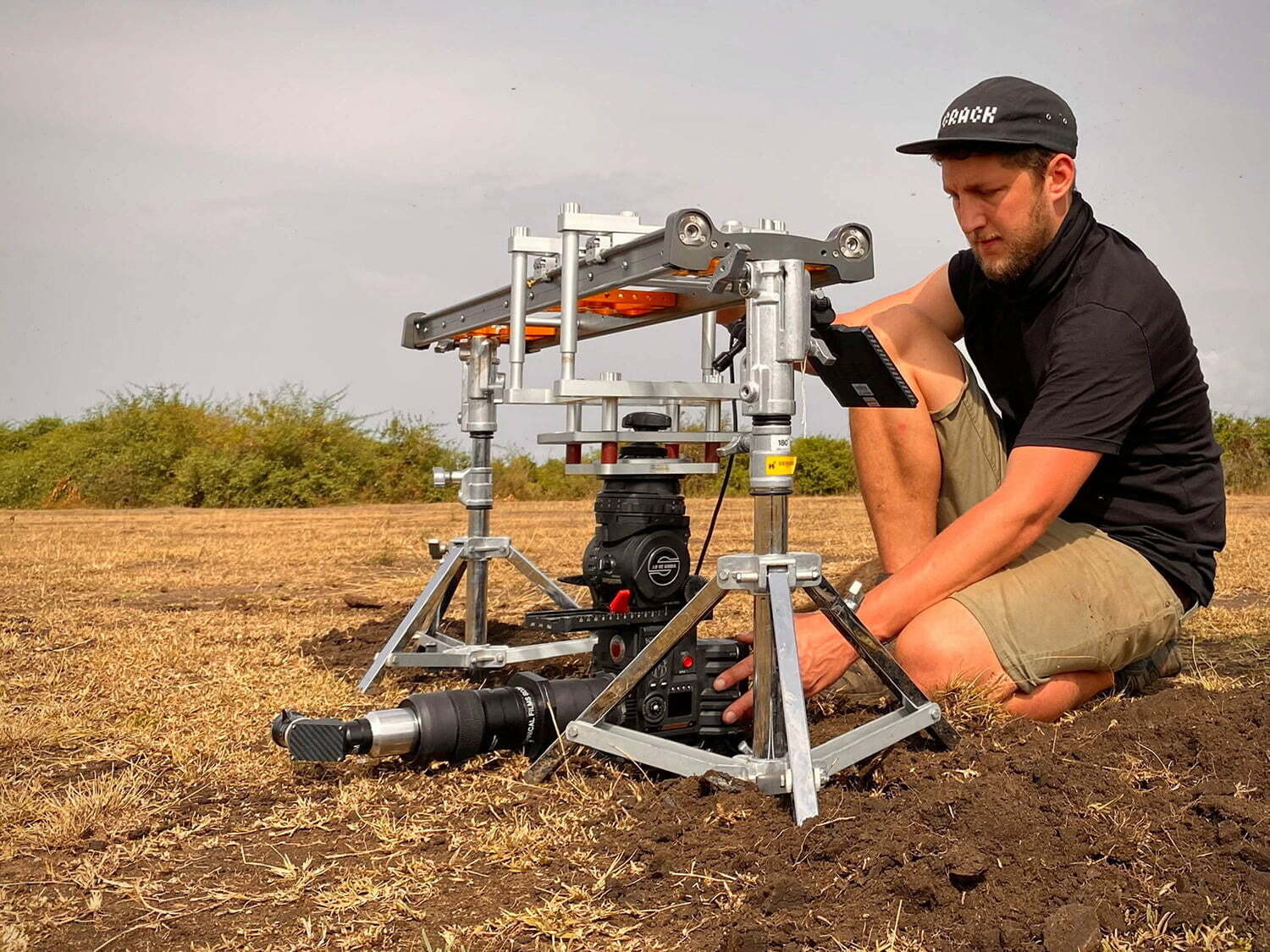 Camera Operator sets up camera rig in Queen Elizabeth Park.