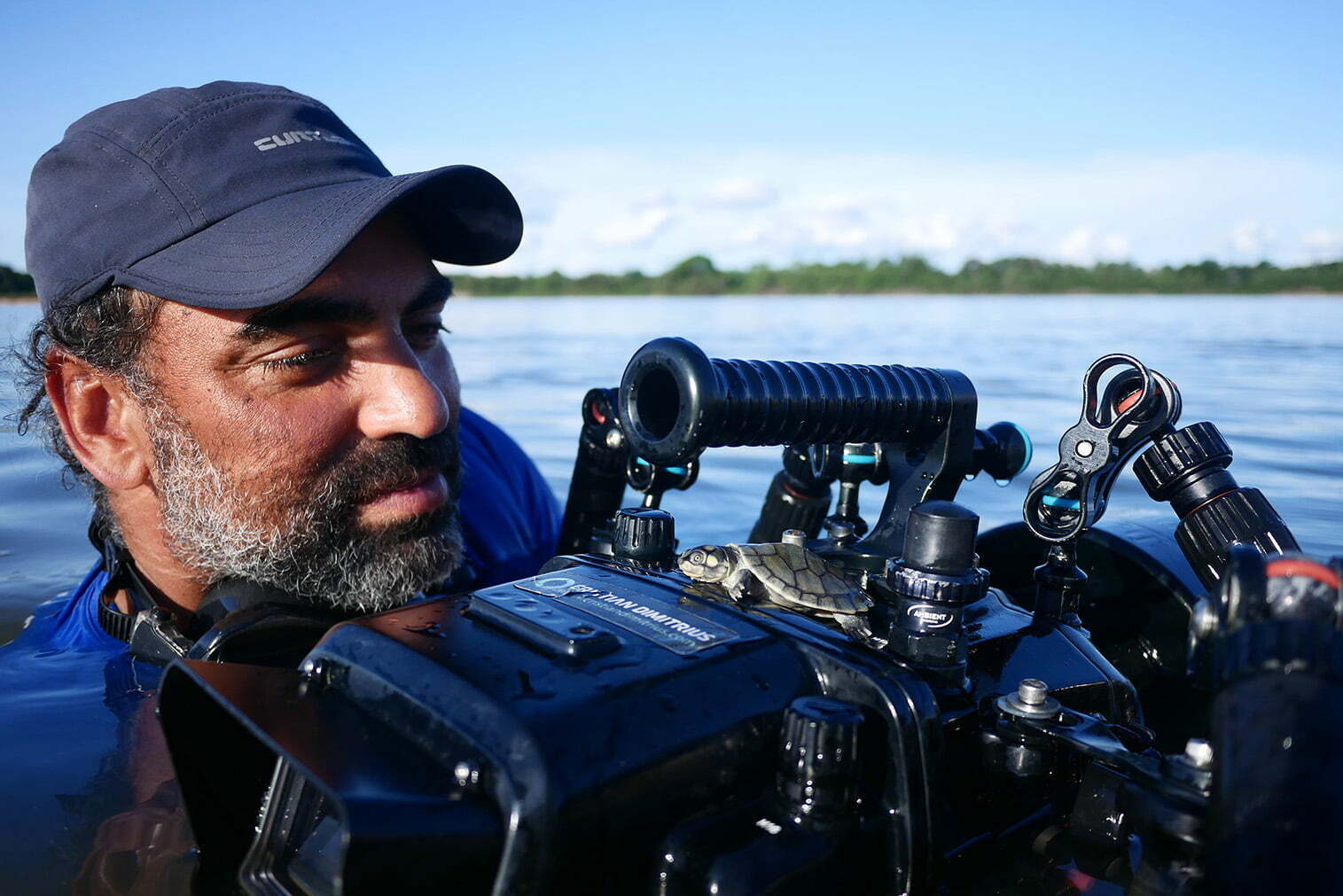 Cristian Dimitrius with a camera in an underwater housing.