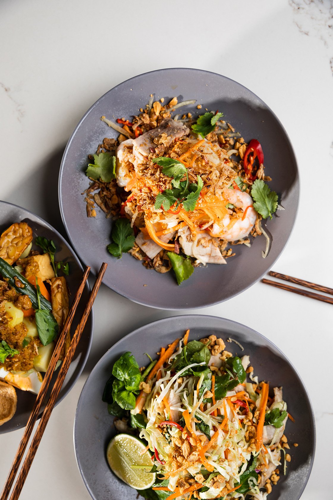 Gado Gado, Papaya Salad, Chicken and cabbage salad