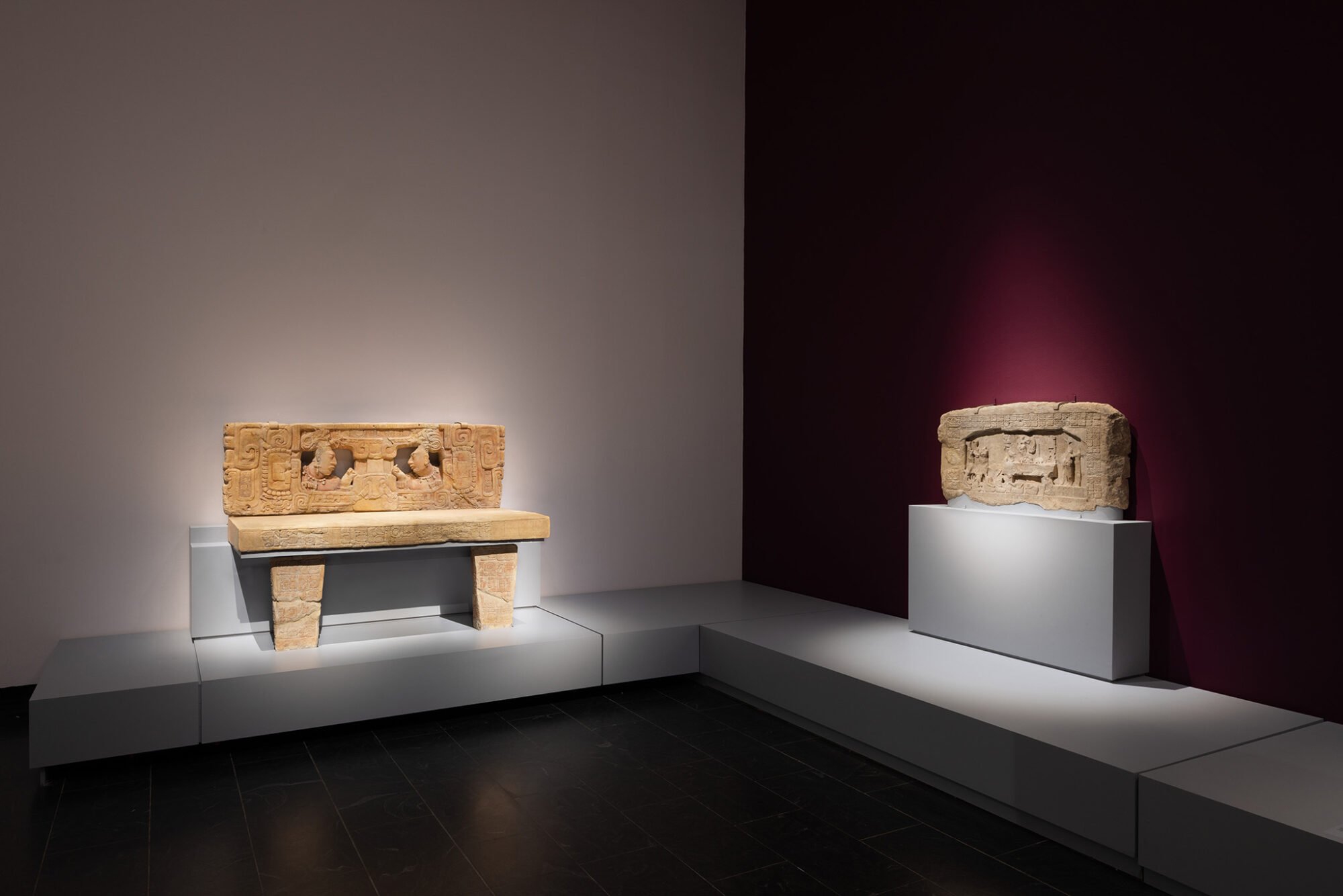 Installation view of Lives of the Gods: Divinity In Maya Art, on view November 21, 2022 – April 2, 2023.