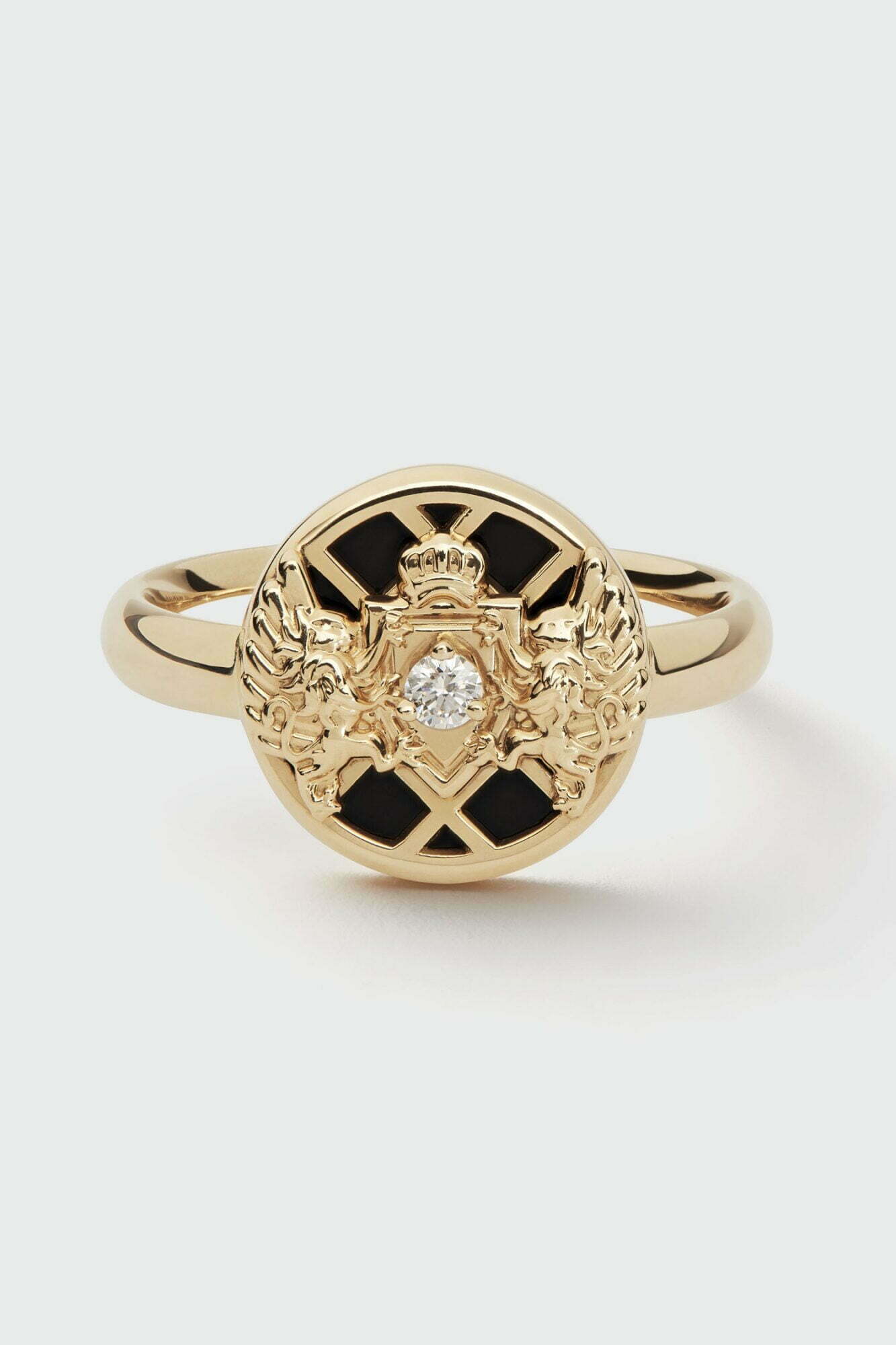 Balmain Emblem Yellow Gold Diamond and Onyx Ring