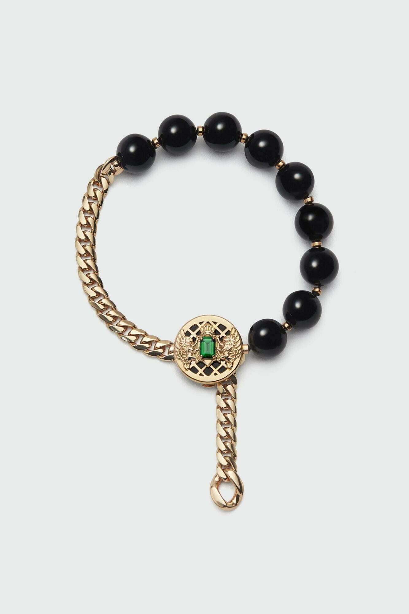 Balmain Emblem Yellow Gold Tsavorite and Onyx Bracelet