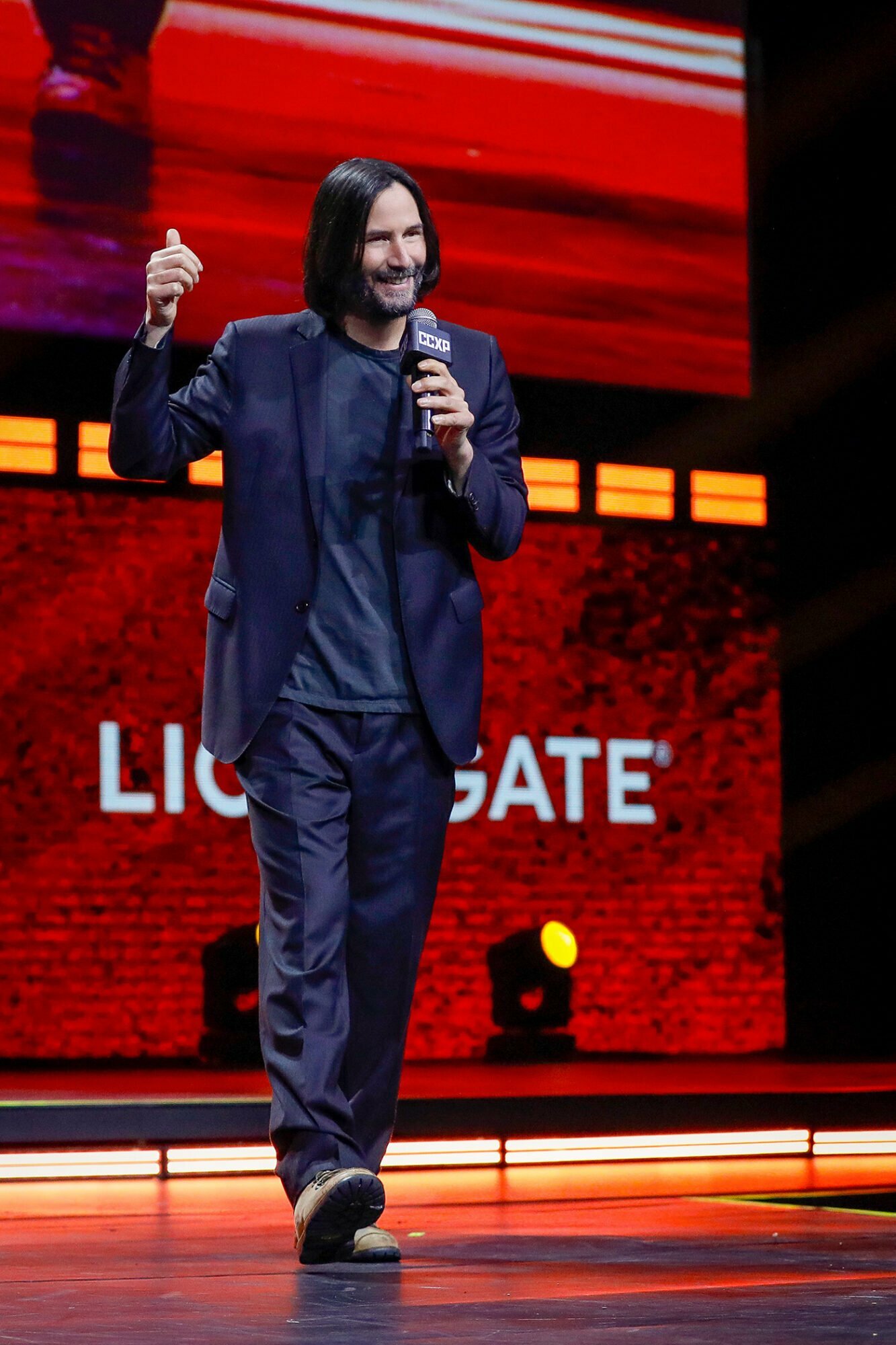 SAO PAULO, BRAZIL - DECEMBER 03: Keanu Reeves speaks during a panel of John Wick 4 at the Thunder Stage at Sao Paulo Expo on December 03, 2022 in Sao Paulo, Brazil. 