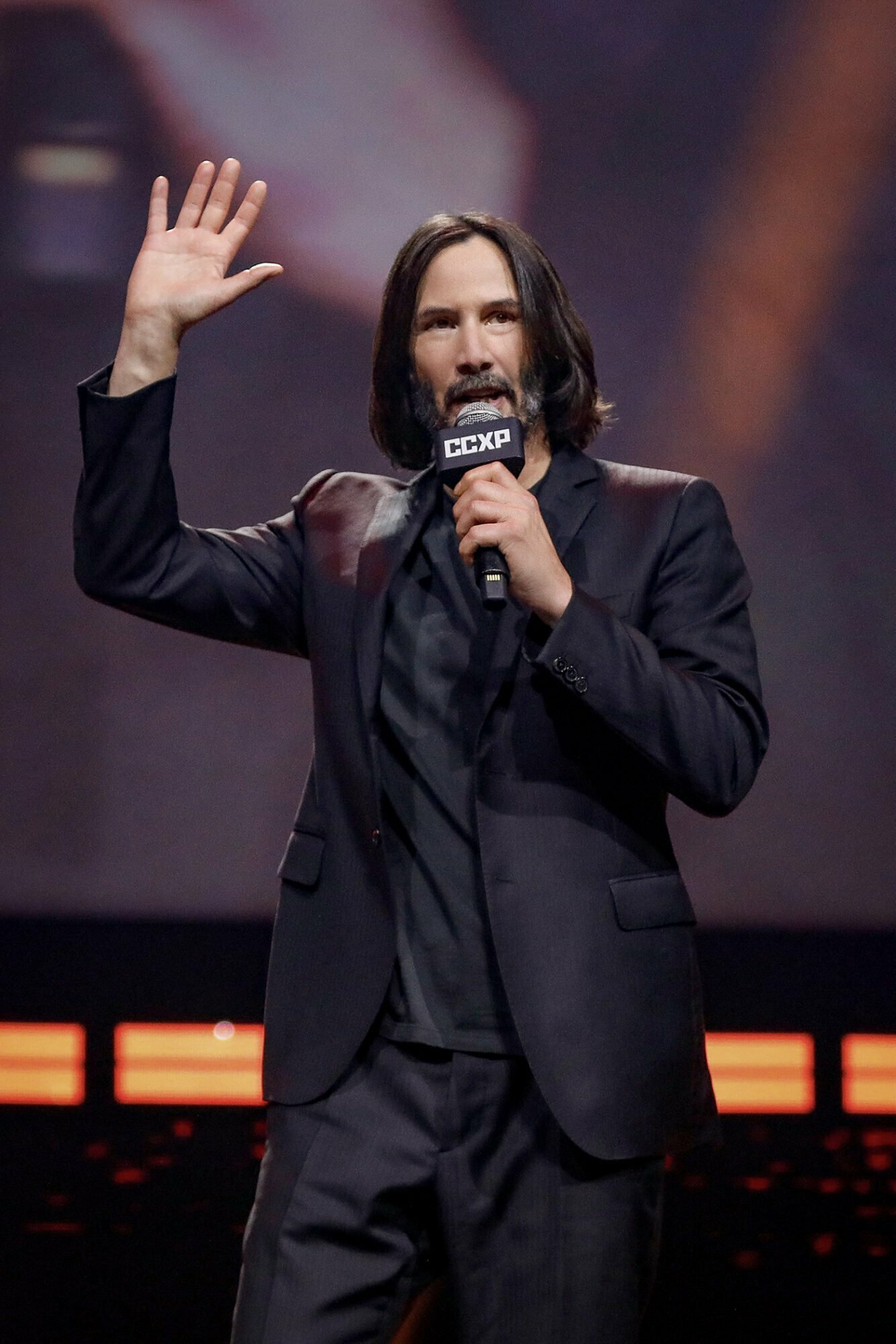 SAO PAULO, BRAZIL - DECEMBER 03: Keanu Reeves speaks during a panel of John Wick 4 at the Thunder Stage at Sao Paulo Expo on December 03, 2022 in Sao Paulo, Brazil.