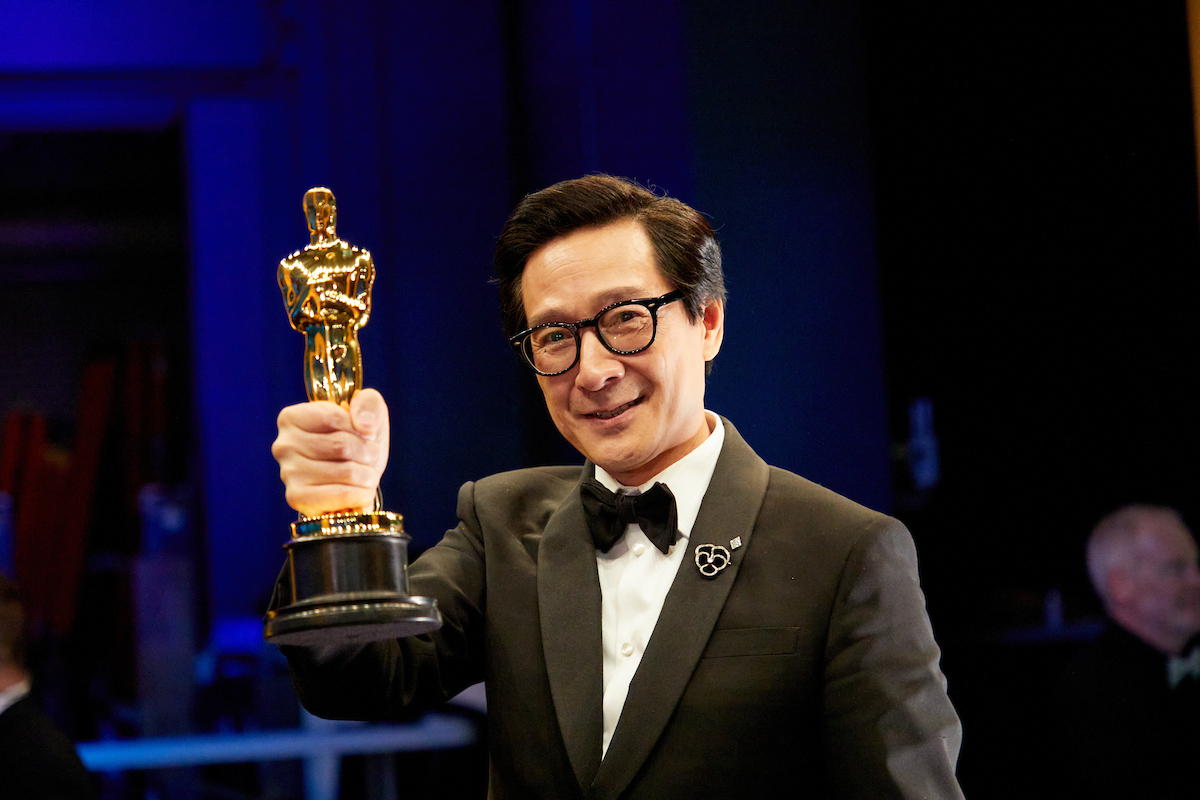 Ke Huy Quan poses backstage with the Oscar® for Actor in a Supporting Role during the live ABC telecast of the 95th Oscars® at Dolby® Theatre at Ovation Hollywood on Sunday, March 12, 2023.