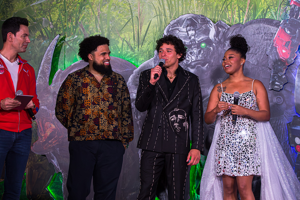 Steven Caple Jr., Anthony Ramos & Dominique Fishback at the Transformers: Rise of the Beasts world premiere at Marina Bay Sands in Singapore