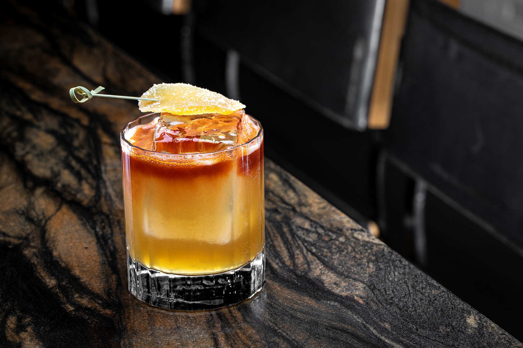 You Wreck Me, made with Old Forester bourbon, Amaro Melettis, lemon, ginger, apricot and mint - 1228 Main in Las Vegas