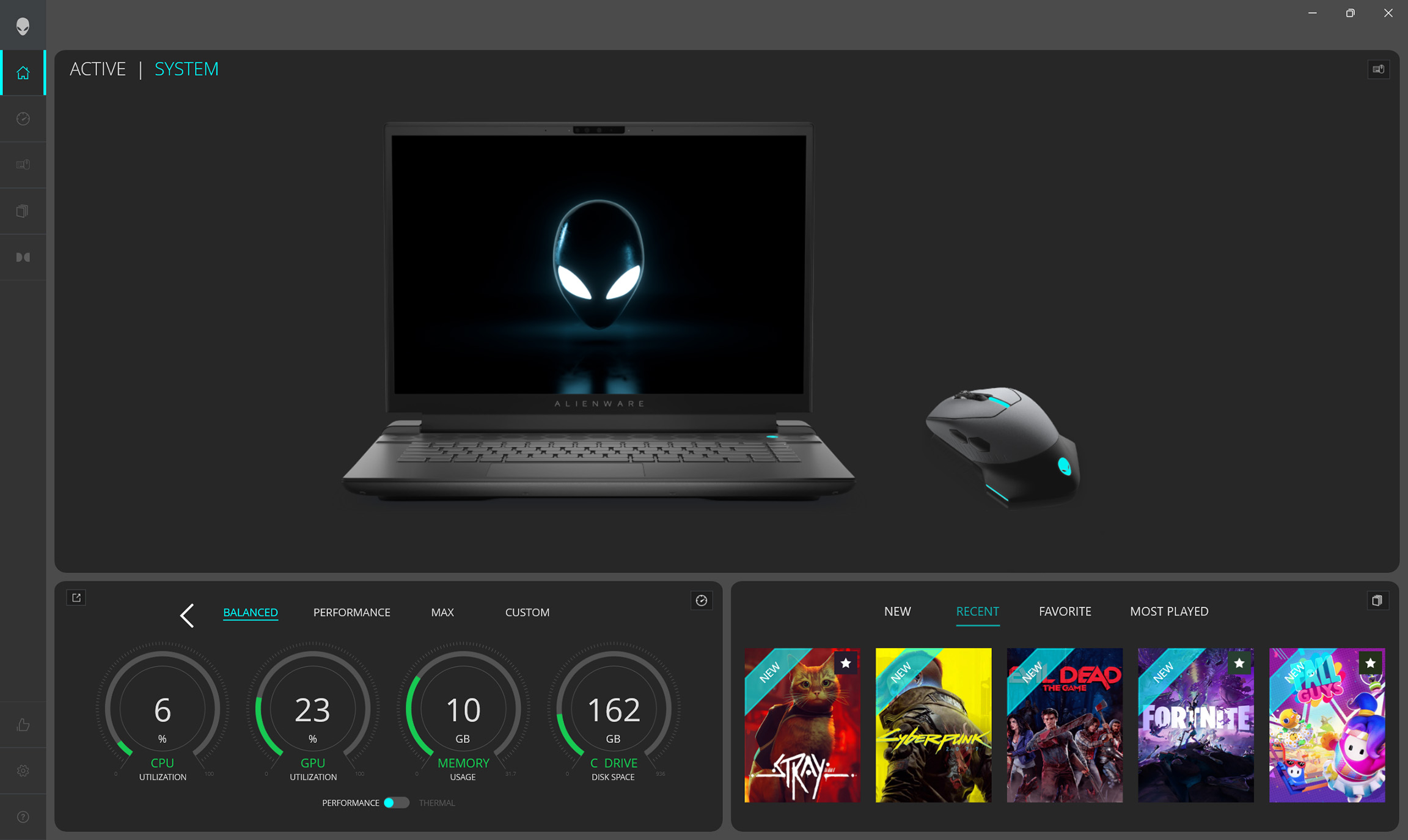 Alienware Command Center Dashboard