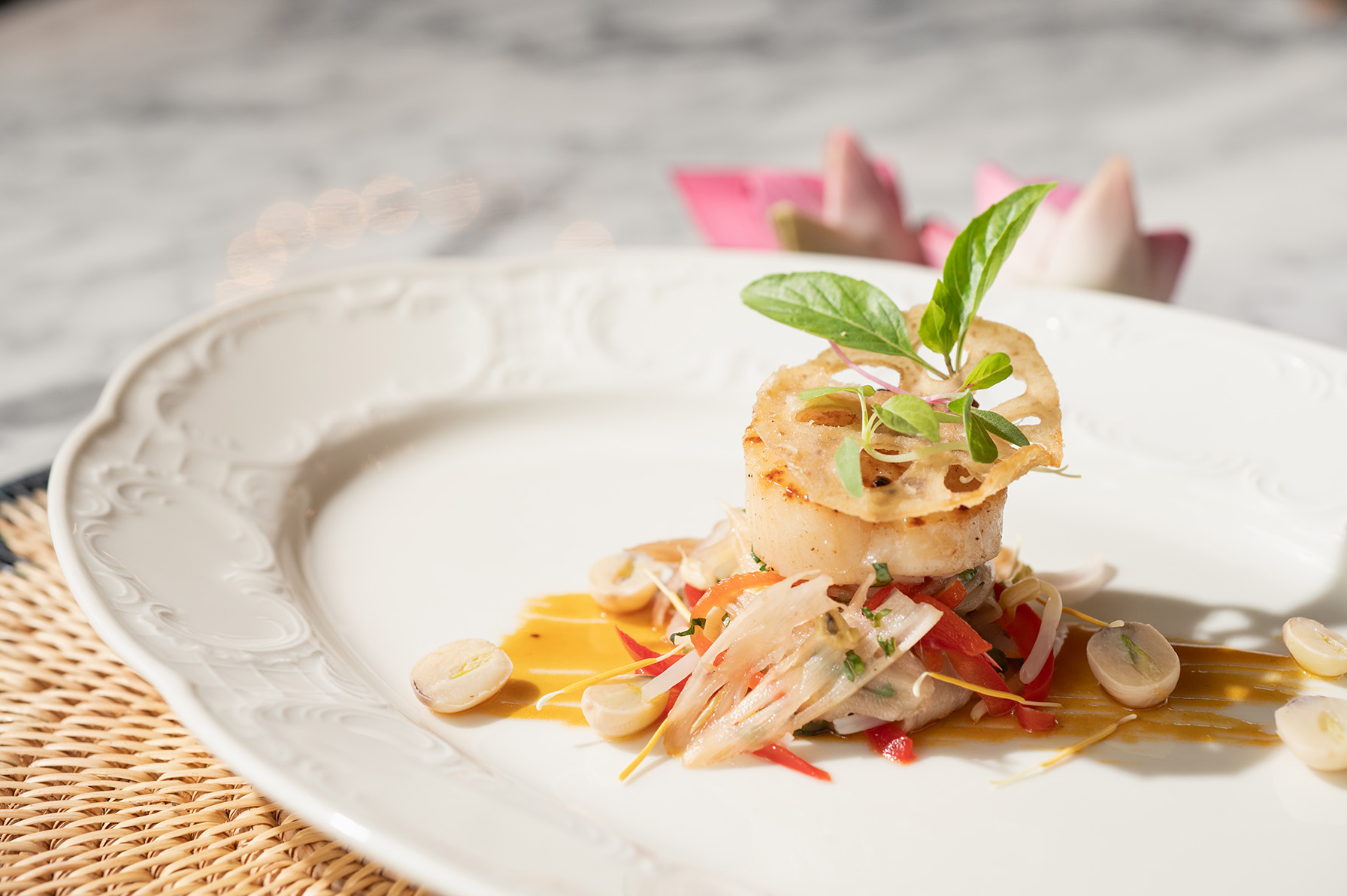 1930 Seared Scallop with Lotus Salad at 1932 Restaurant - Raffles Grand Hotel d’Angkor