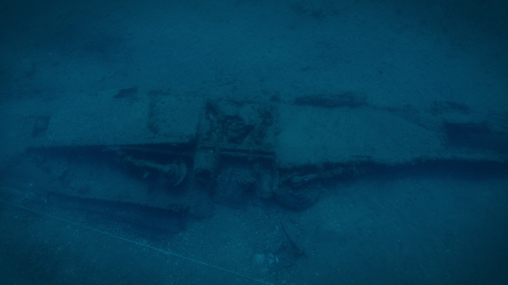 An underwater image shows the wing from Lt. Frank Moody's discovered P-39 Airacobra plane in Lake Huron. The plane was lost in the waters of Lake Huron in 1944.