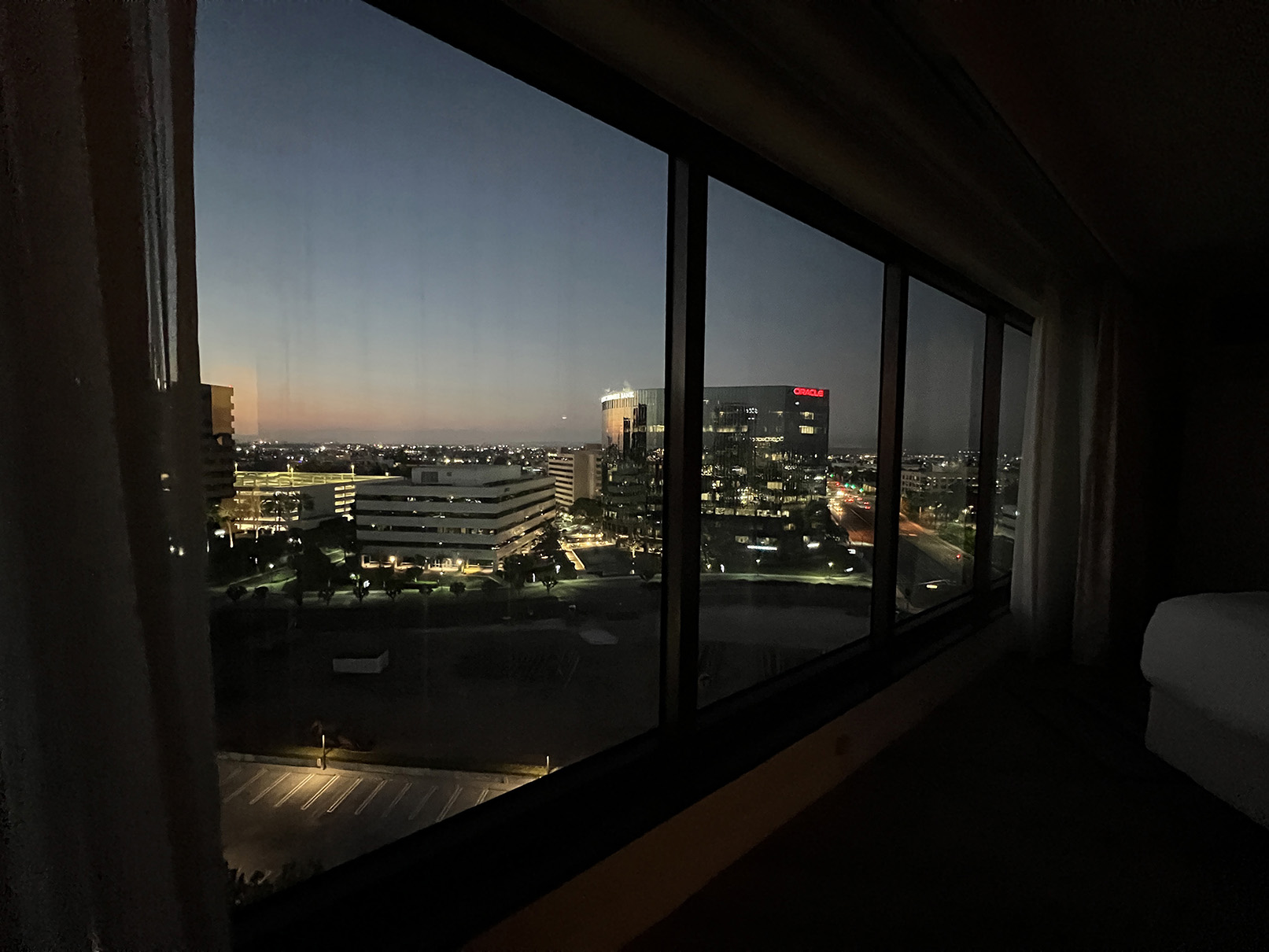 Night view from Studio Corner Suite at Sonesta Irvine hotel (Photo by Julie Nguyen)