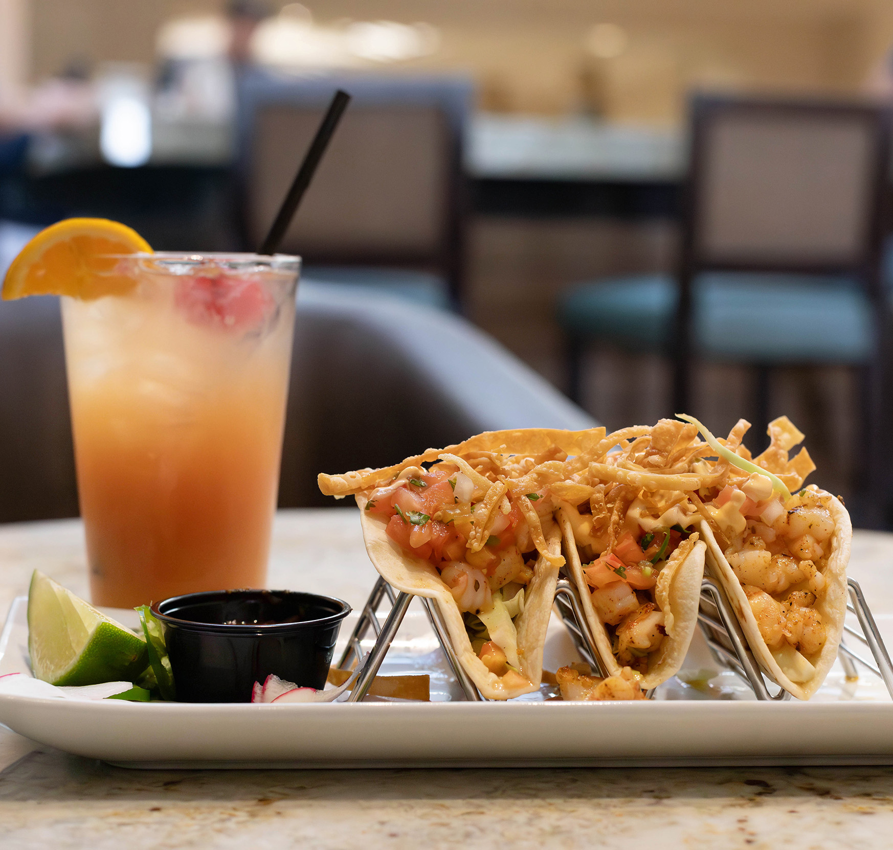 Asian tacos with shrimp at Harbor Bar & Bistro - Sonesta Redondo Beach & Marina in Los Angeles (Photo by Julie Nguyen)
