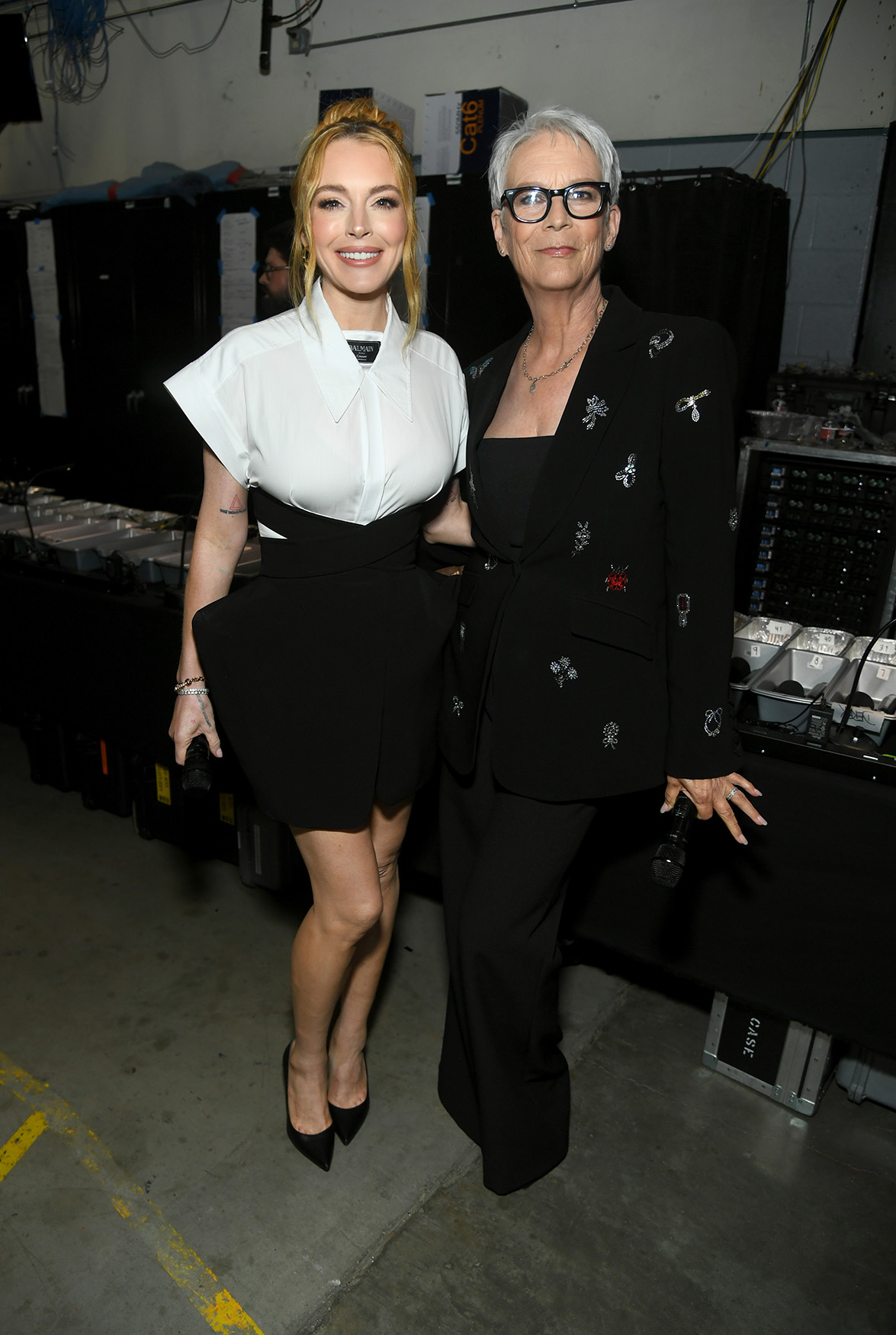 (L-R) Lindsay Lohan and Jamie Lee Curtis at D23: The Ultimate Disney Fan Event in Anaheim, California on August 09, 2024.