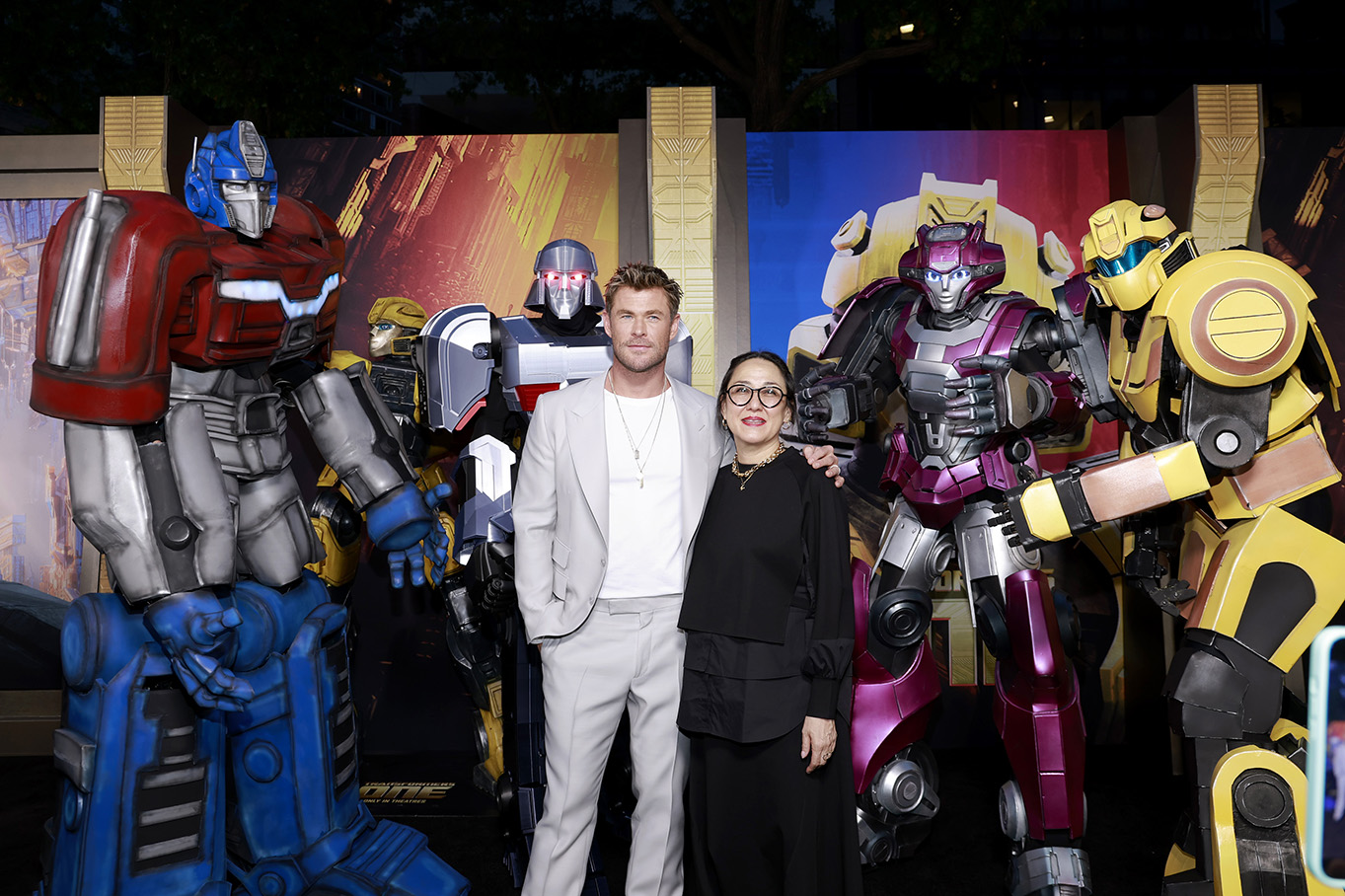 (L-R) Chris Hemsworth and Ramsey Naito attend the "Transformers One" New York Premiere at AMC Lincoln Square Theater on September 17, 2024, in New York, New York.