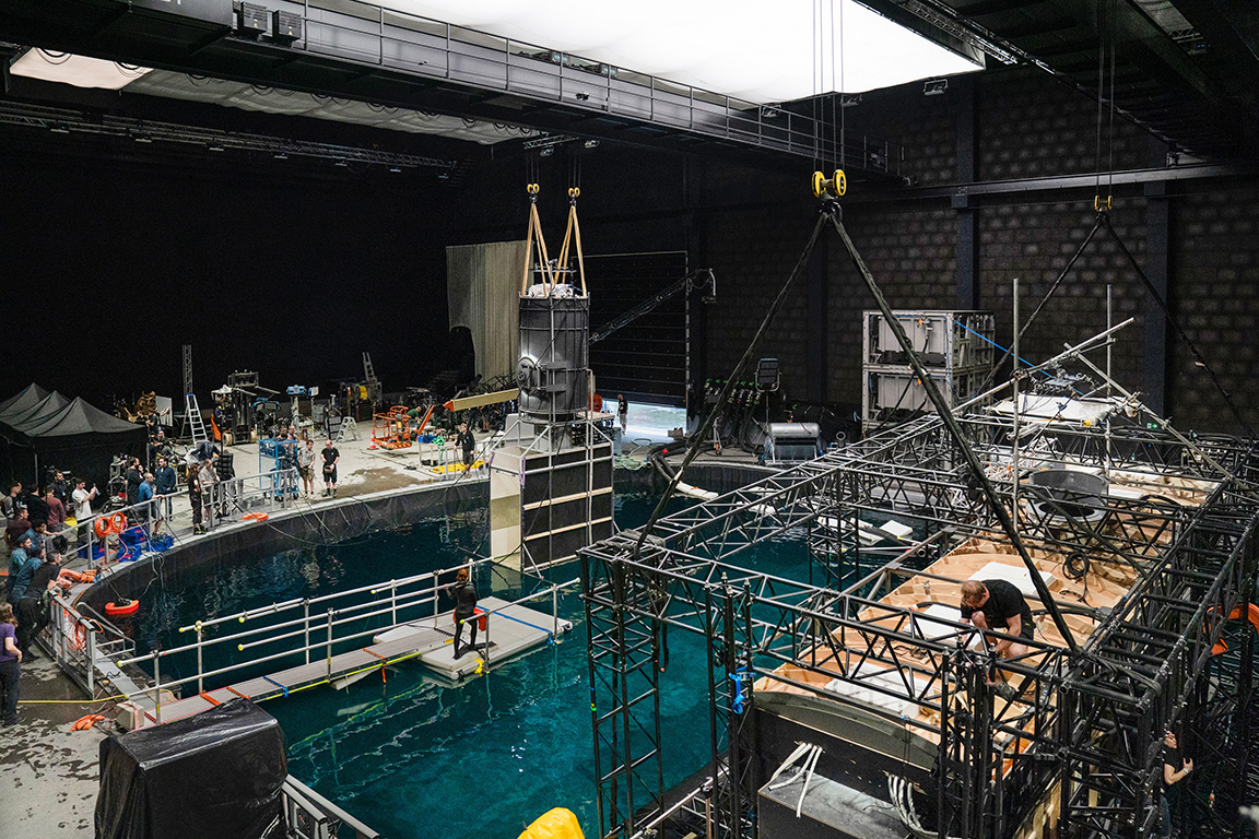 A deep dive tank was built in Prague and then sent to Belgium for one of the film’s final sequences.