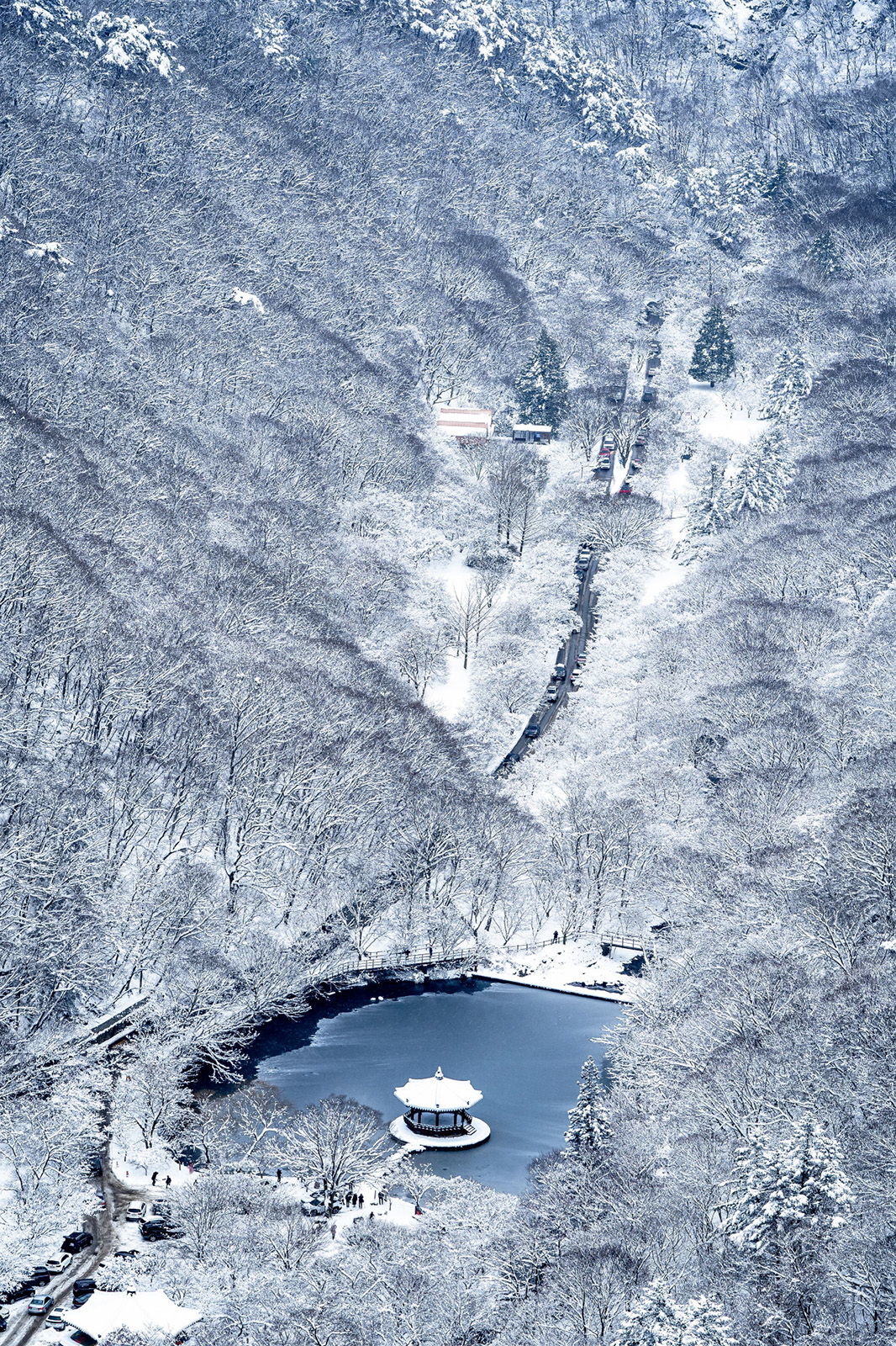 This is a breathtaking winter view of Uhwajeong Pavilion, in Naejangsan National Park, South Korea. The snow-covered landscape transforms the scene into a tranquil masterpiece reminiscent of a traditional Korean ink wash painting, created using shades of ink without adding colours. The hills and the serene lake create a harmonious balance, showing the beauty of Korea’s natural wonders.

Copyright: © Gilyoung Pyo, Korea, Republic Of, 2nd Place, National Awards, Sony World Photography Awards 2025